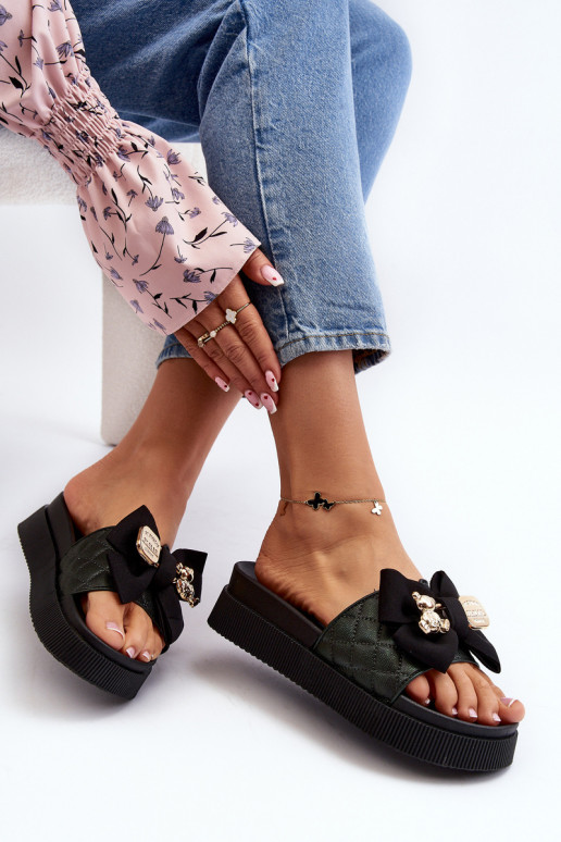 Femminile Pantofole con nastri i Orsi di peluchem colore nero Katterina