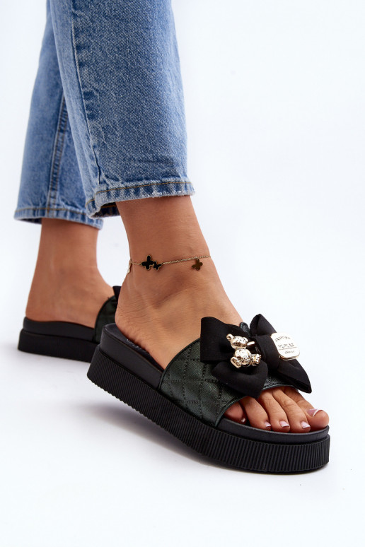 Femminile Pantofole con nastri i Orsi di peluchem colore nero Katterina