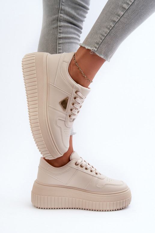 Scarpe modello sneakers Femminile in ecopelle con una piattaforma colore avorio Chrisstin
