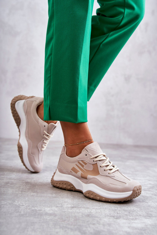 Femminile scarpe da ginnastica con cinghie beige Tolea