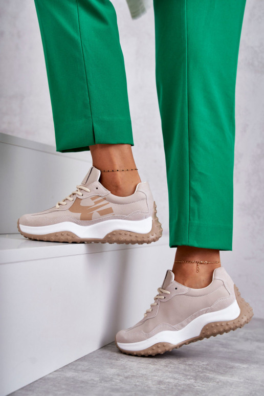 Femminile scarpe da ginnastica con cinghie beige Tolea