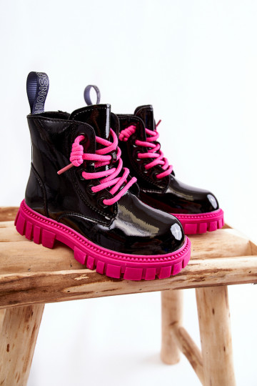 con effetto vernice riscaldamento Stivali Nero e-colore rosa Heidi 2