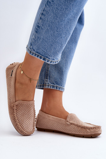 Femminile con elementi traforati Mocassini beige Rasirna