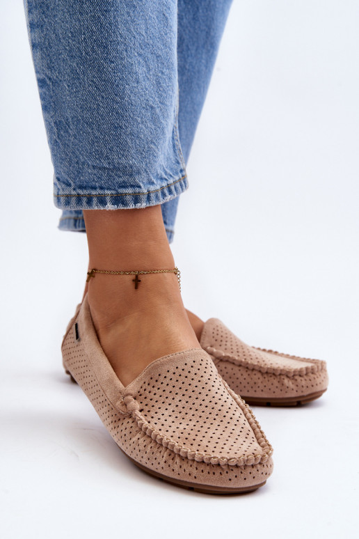 Femminile con elementi traforati Mocassini beige Rasirna