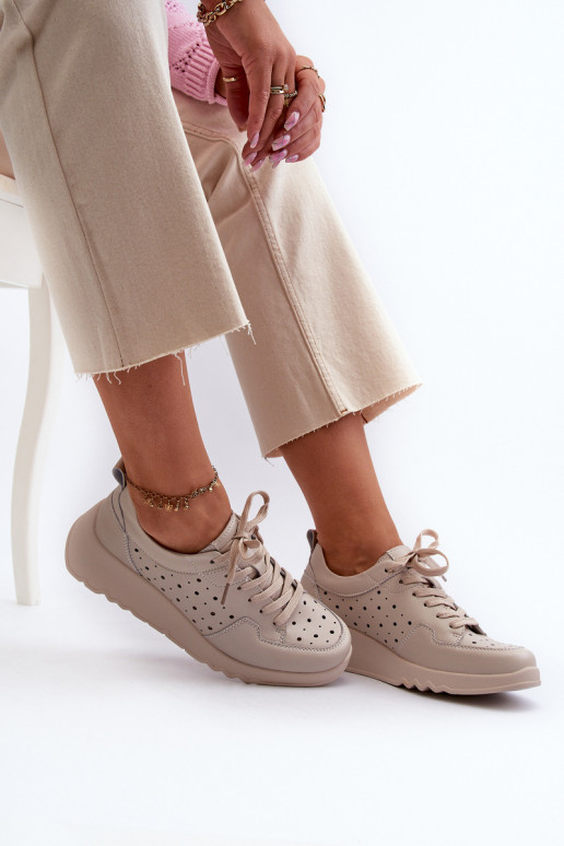 con elementi traforati Femminile Scarpe modello sneakers Su un cuneo pelle naturale beige S.Barski LR482