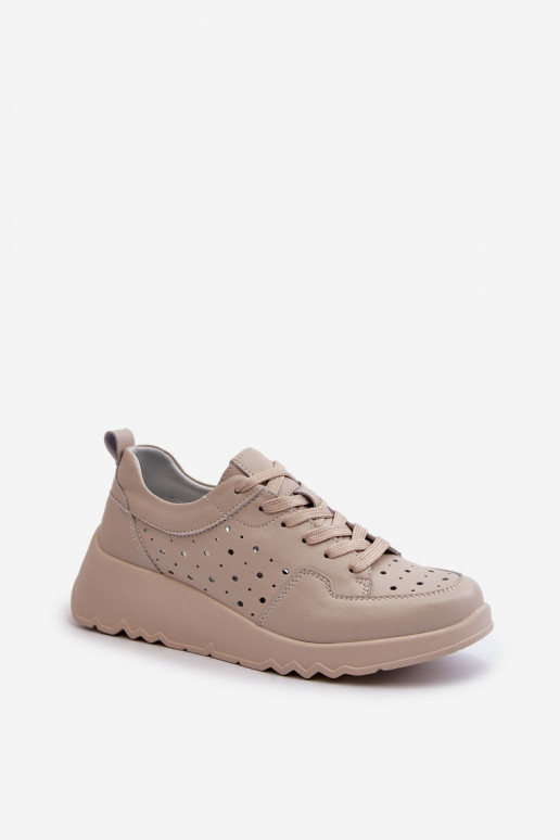 con elementi traforati Femminile Scarpe modello sneakers Su un cuneo pelle naturale beige S.Barski LR482