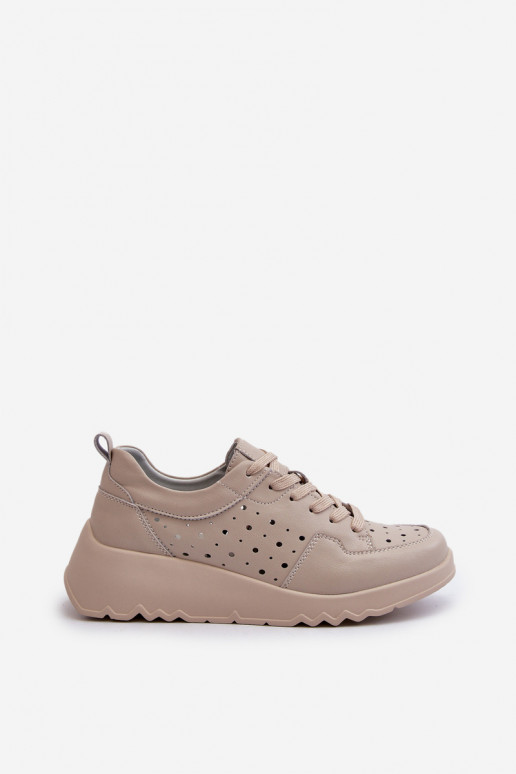 con elementi traforati Femminile Scarpe modello sneakers Su un cuneo pelle naturale beige S.Barski LR482