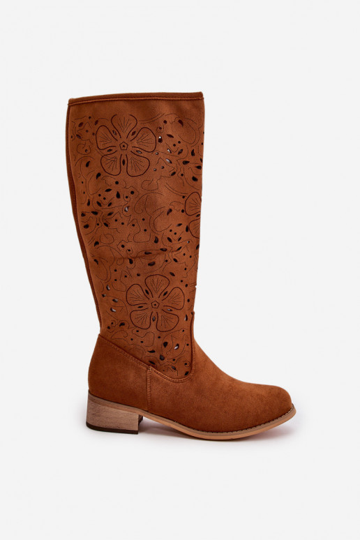 con elementi traforati stivali da donna Con tacco basso in ecopelle scamosciataoAe Fissato Al Castello colore marrone Orchides