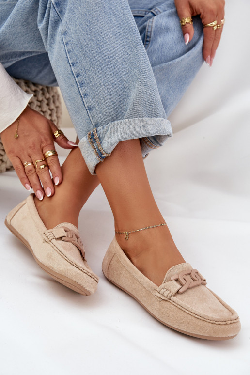 Femminile Eko Mocassini in pelle scamosciata con ornamenti beige Seathra