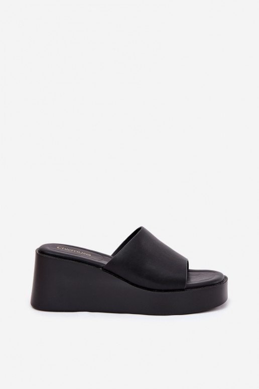 Pantofole da donna Su un cuneo Eko Pelle colore nero Obenae