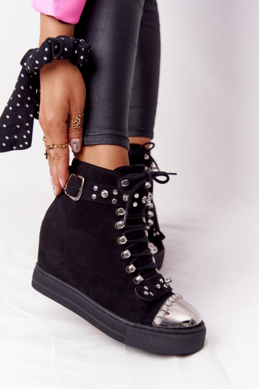 riscaldamento Stivali Su un cuneo dalla pelle scamosciata colore nero Lu Boo