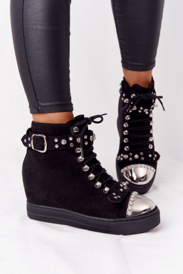 riscaldamento Stivali Su un cuneo dalla pelle scamosciata colore nero Lu Boo 2