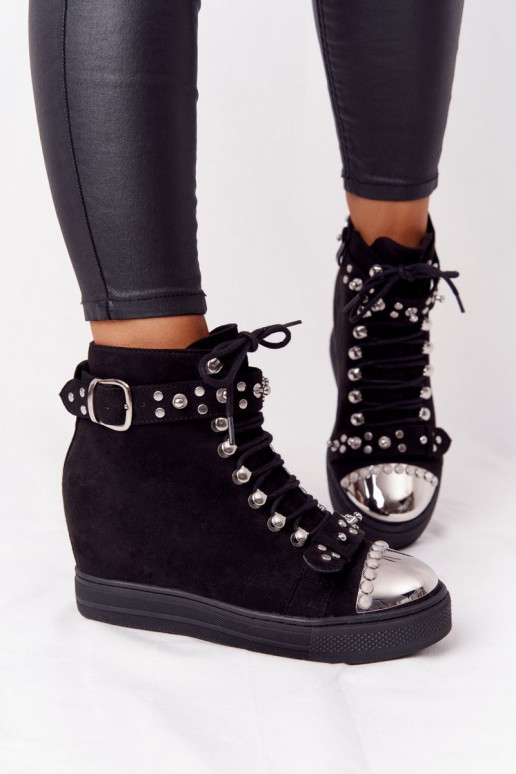 riscaldamento Stivali Su un cuneo dalla pelle scamosciata colore nero Lu Boo