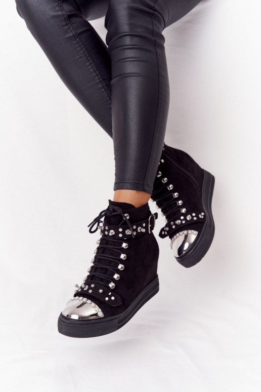 riscaldamento Stivali Su un cuneo dalla pelle scamosciata colore nero Lu Boo