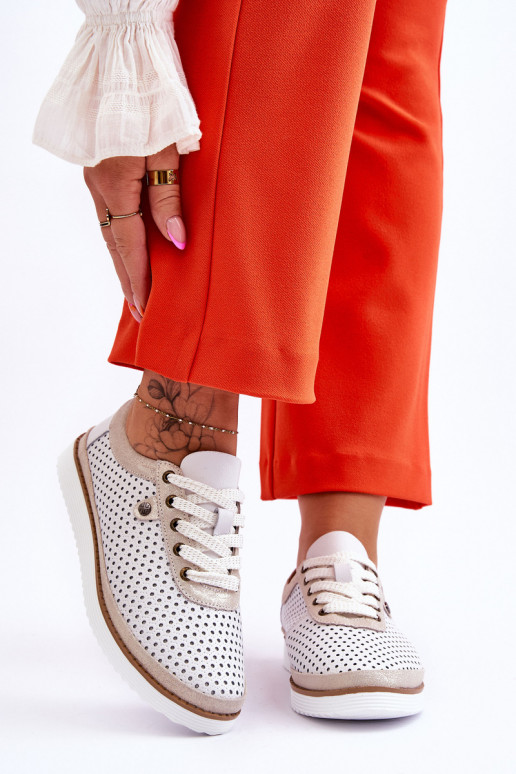 Alla moda Pelle Scarpe traforate Stile sportivo Bianco-colore dorato Cantare