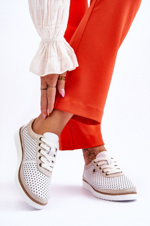 Alla moda Pelle Scarpe traforate Stile sportivo Bianco-colore dorato Cantare