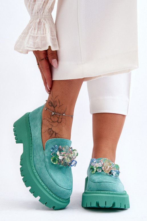 Mocassini da donna con cristalli artificiali colore verde Avril