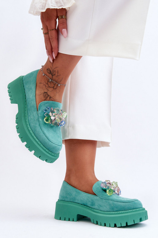Mocassini da donna con cristalli artificiali colore verde Avril