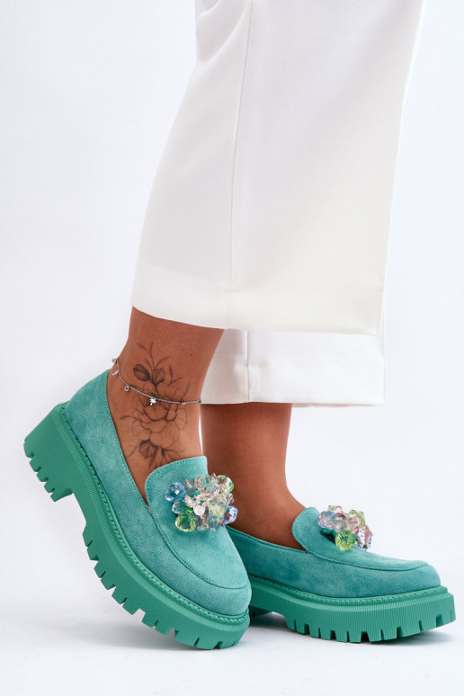 Mocassini da donna con cristalli artificiali colore verde Avril