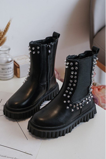 stivali alla moda Infantile Decorato Con strass colore nero Adelie 2