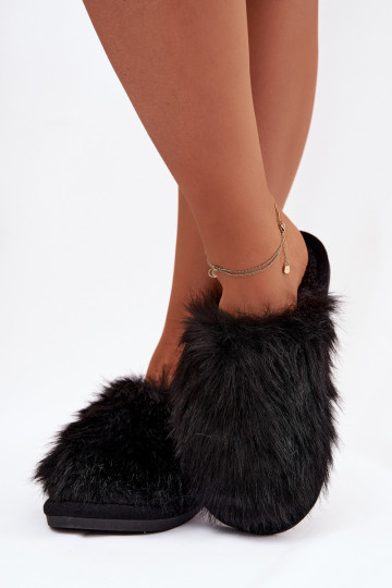 Pantofole nere da donna Katrisse con pelliccia 2