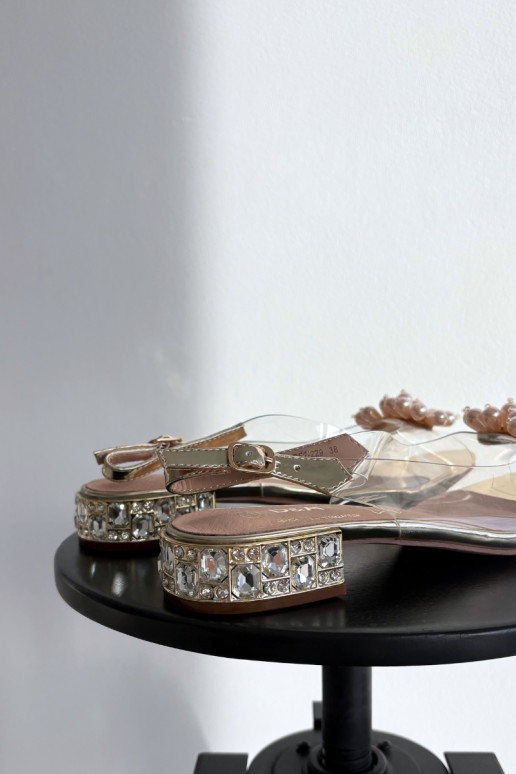 Guardare attraverso sandali Con tacco basso Con decorazionii Detalami D&A MR52-229 colore dorato