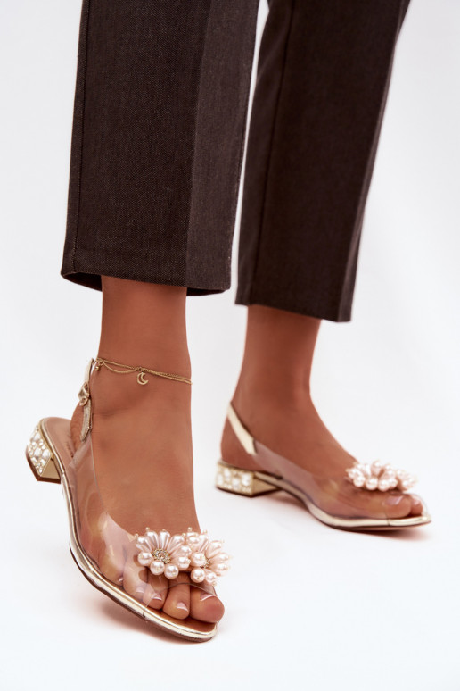 Guardare attraverso sandali Con tacco basso Con decorazionii Detalami D&A MR52-229 colore dorato