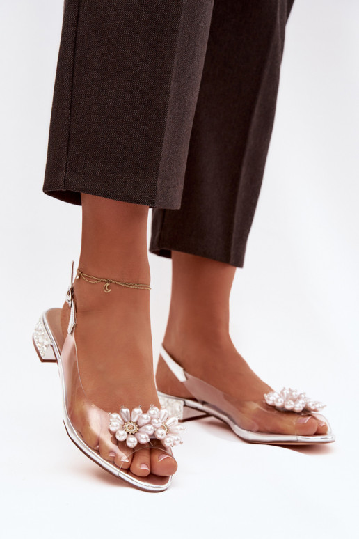 Guardare attraverso sandali Con tacco basso Con decorazionii Detalami D&A MR52-229 color argento