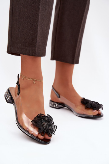 Guardare attraverso sandali Con tacco basso con gli occhi lucenti E decorazione D&A MR52-230 colore nero