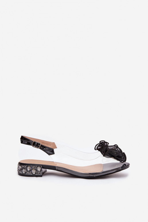 Guardare attraverso sandali Con tacco basso con gli occhi lucenti E decorazione D&A MR52-230 colore nero