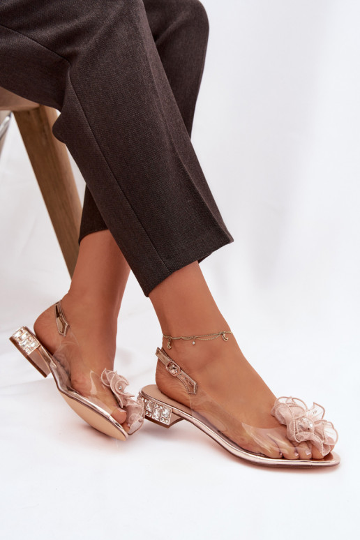 Guardare attraverso sandali Con tacco basso con gli occhi lucenti E decorazione D&A MR52-230 colore oro rosa