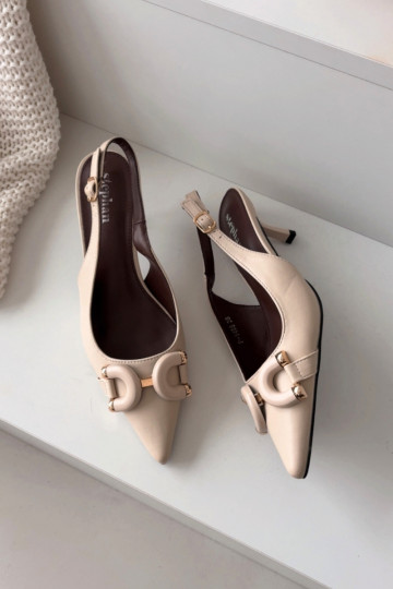 Sandali da donna con tacco sottile e dettagli eleganti, color avorio Brienne