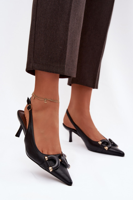 Sandali da donna con tacchi sottili Con decorazioni Detalem colore nero Brienne