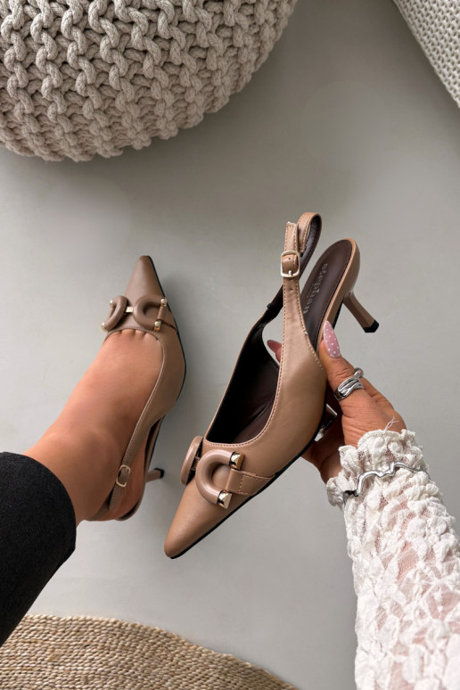 Sandali da donna con tacchi sottili Con decorazioni Detalem colore marrone Brienne