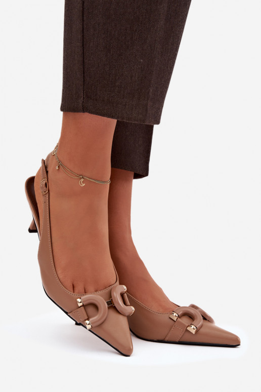 Sandali da donna con tacchi sottili Con decorazioni Detalem colore marrone Brienne