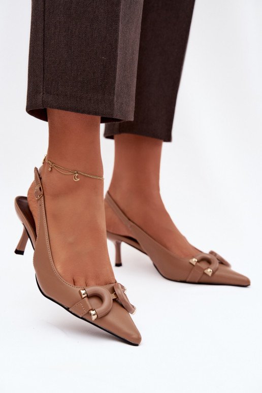 Sandali da donna con tacchi sottili Con decorazioni Detalem colore marrone Brienne