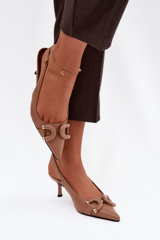 Sandali da donna con tacchi sottili Con decorazioni Detalem colore marrone Brienne