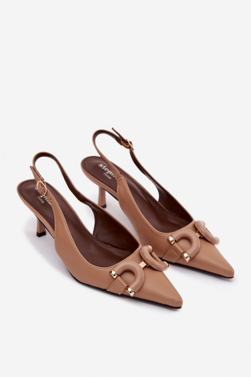 Sandali da donna con tacchi sottili Con decorazioni Detalem colore marrone Brienne