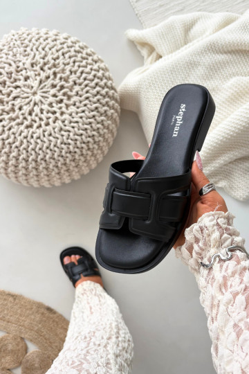 Pantofole da donna con tacchi larghi colore nero Lorania