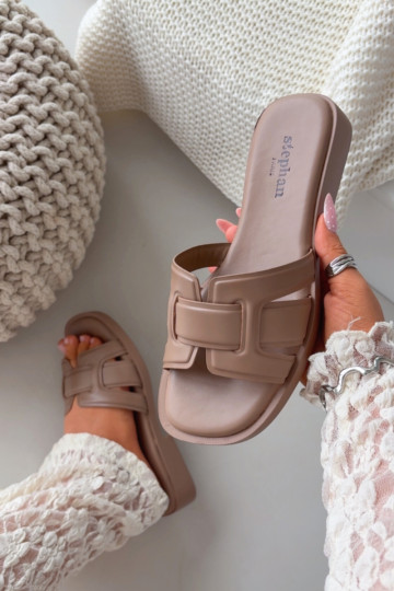 Ciabatte da donna color sabbia con tacco largo "Lorania" 2