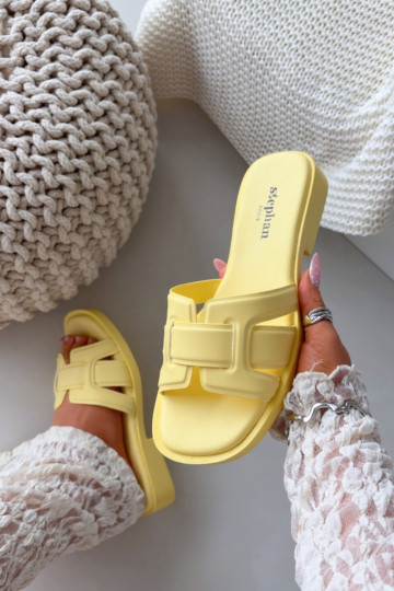 Pantofole da donna con tacchi larghi colore giallo Lorania