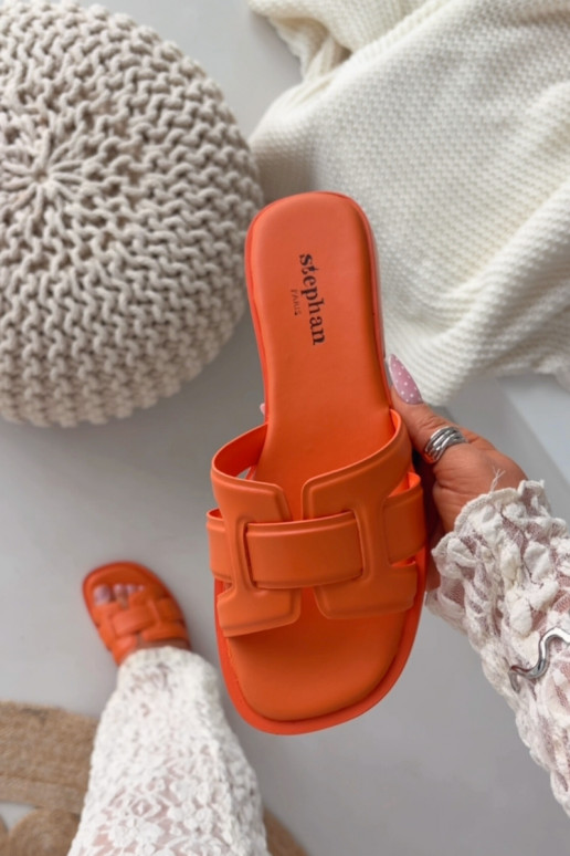 Pantofole da donna con tacchi larghi colore arancione Lorania