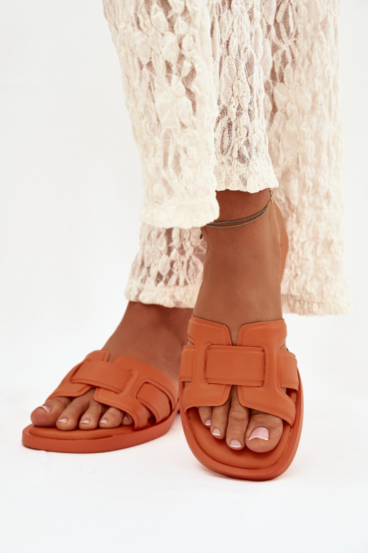 Pantofole da donna con tacchi larghi colore arancione Lorania