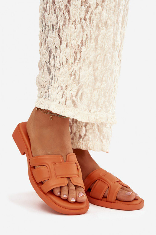 Pantofole da donna con tacchi larghi colore arancione Lorania