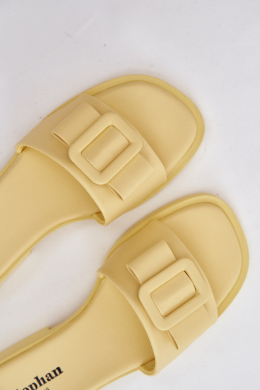 Pantofole da donna con tacchi larghi con fibbie colore giallo Melivra