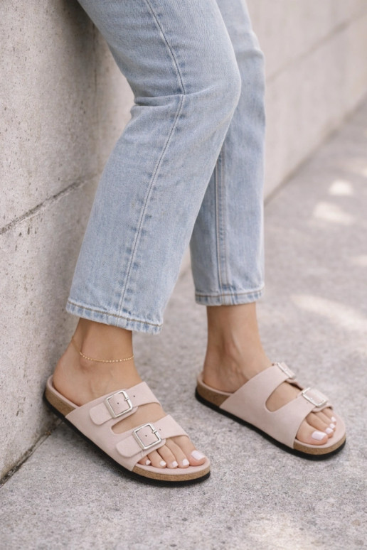 Pantofole da donna con fibbie Tonalità rosa chiaro Oliena