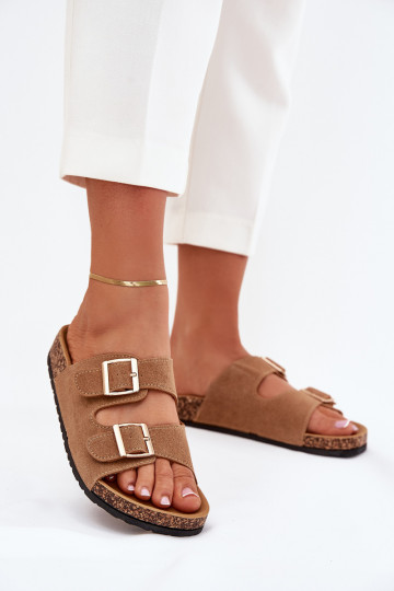 Pantofole da donna Ze colore doratomi con fibbiemi I Przeszyciami colore marrone Lunera 2