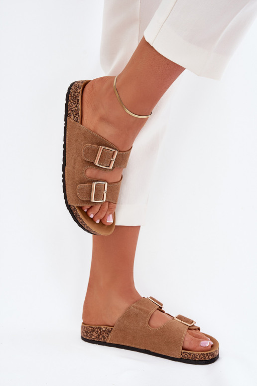 Pantofole da donna Ze colore doratomi con fibbiemi I Przeszyciami colore marrone Lunera