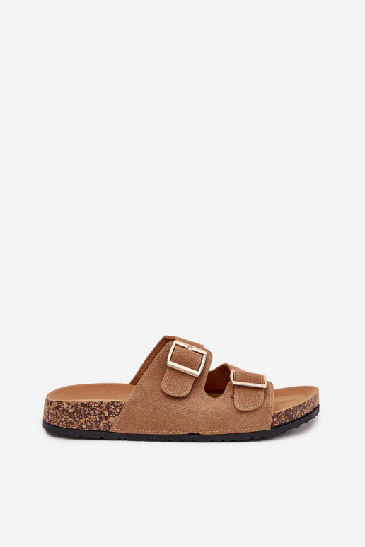 Pantofole da donna Ze colore doratomi con fibbiemi I Przeszyciami colore marrone Lunera