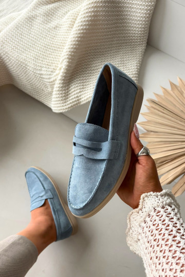 Mocassini da donna in suede sintetico, color blu Renelia 2